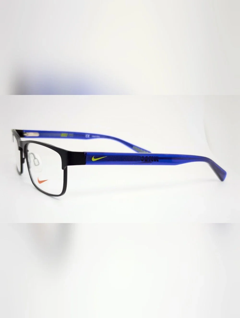 Nike Youth. Black metal front, Royal Blue Temples With Lime Green Swoosh.
